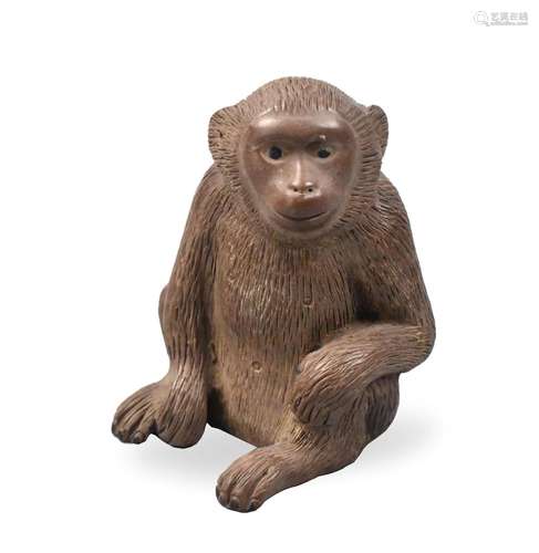 Japanese Signed Ceramic Monkey Figure,Meiji Period