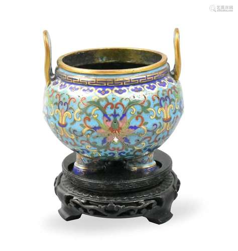 Chinese Cloisonne Tripod Censer on Stand