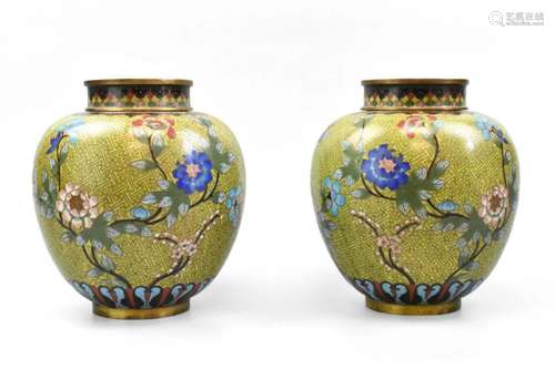 Pair of Chinese Cloisonne Covered Jars, ROC Period