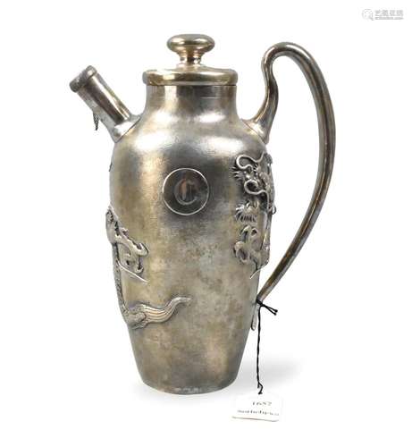 Chinese Sterling Silver Ewer w/ Dragon, QIng D.