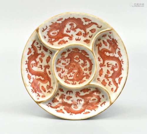 Chinese Iron Red Dragon Dish, Daoguang Period