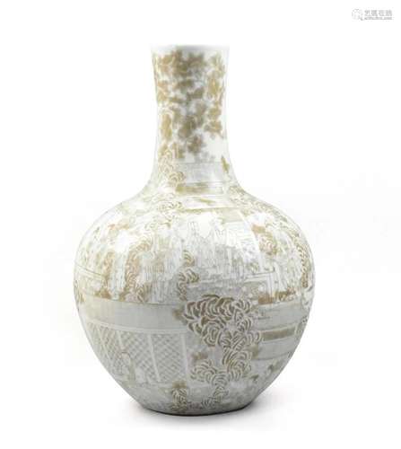 Large Chinese Incised "Figure"Globular Vase,19th C