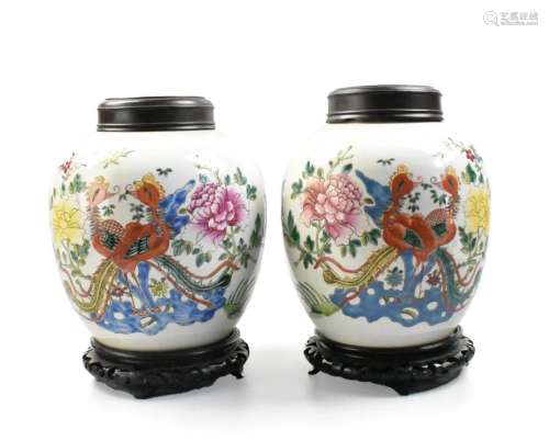 Pair Chinese Famille Rose Jar w/ Phoenix ,18th C.