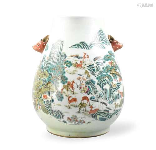 Large Chinese Famille Rose Hundred Deer Zun,19th C