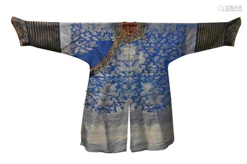 Chinese Blue Silk Dragon Robe, 19th C.