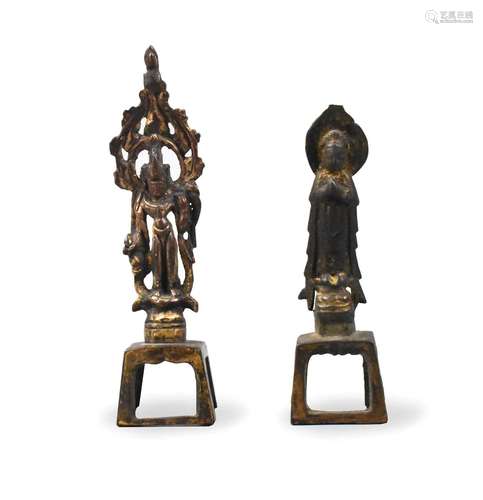 2 Chinese Bronze Buddha Figure on Stand, Tang D.