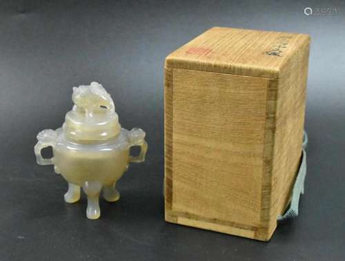 Chinese Agate Carved Tripod Incense Burner, Qing D