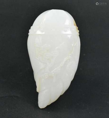 Chinese White Jade Carved Snuff w/ Flower,18th C.