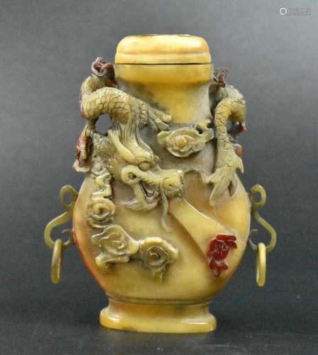 Chinese Hornbill Carved Snuff Bottle w/ Dragon