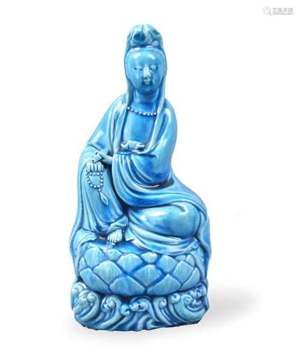 Chinese Peacock Glazed Guanyin Figure,ROC Period