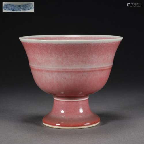 Qing Dynasty,Alum Red High Foot Cup