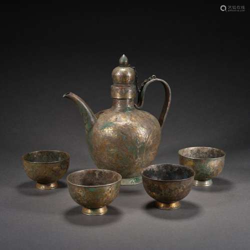 Ming Dynasty of Before,Silver Beast Pattern Wine Ware A Set