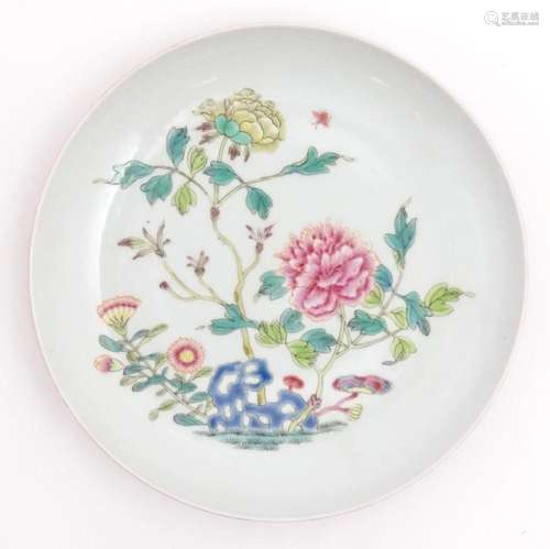 A small Chinese famille rose plate decorated with a stylised...