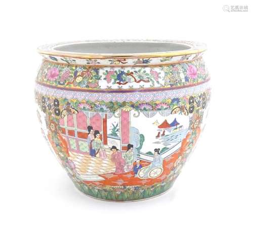 A Chinese planter / jardiniere with panelled decoration depi...