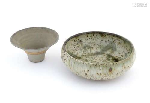 Two items of studio pottery comprising a large shallow bowl ...