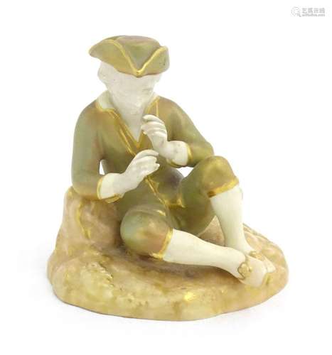 A Royal Worcester figure modelled as a seated piper boy wear...