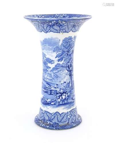 A Masons blue and white vase of flared cylindrical form deco...