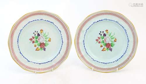 Two Adams Calyx Ware plates with hand painted flower and fol...