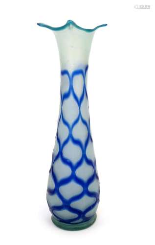 A tall Art glass vase with with blue and turquoise detail. A...