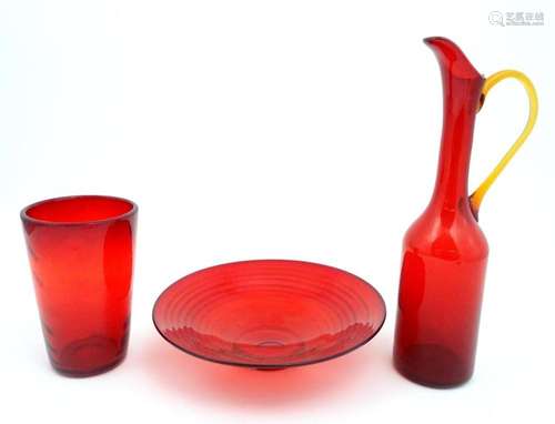 A Whitefriars red glass vase together with a red glass bowl ...