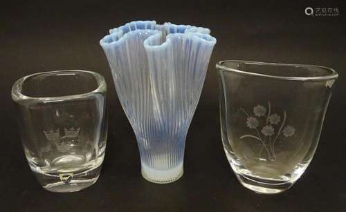 Scandinavian art glass to include two by Orrefors, and an op...