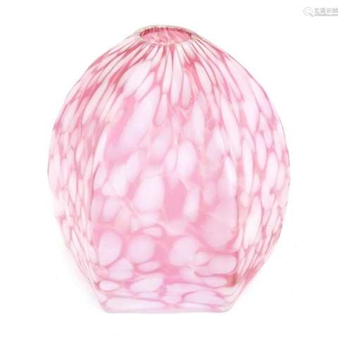 An Art Deco glass light shade of hexagonal form with flecked...