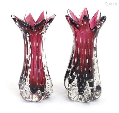 Two Murano bullicante glass vases in the manner of Archimede...