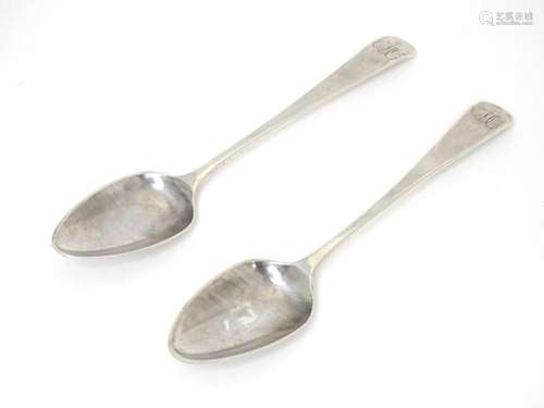 A Geo III pair of silver Old English pattern teaspoons, hall...