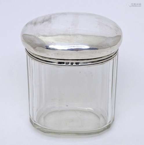 A Victorian glass dressing table jar with silver lid hallmar...