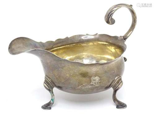 A silver sauce boat hallmarked London 1757. Approx. 5 1/2&qu...