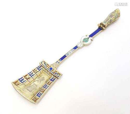 Egyptian Revival : An Egyptian silver spoon with enamel deco...