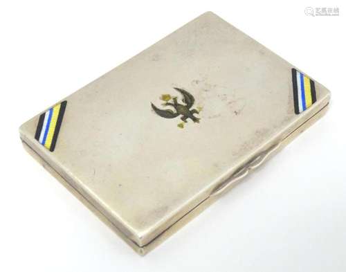 An Art Deco silver compact, the lid with enamel regimental i...