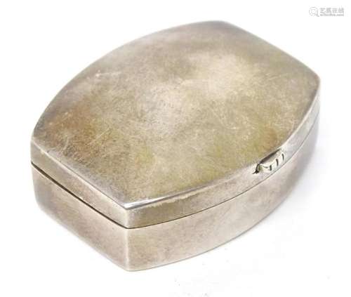 A .925 silver pill box of shaped form. Approx. 1 3/4" w...