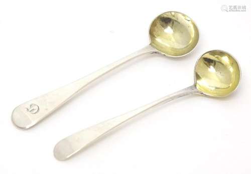 Two silver Old English pattern mustard spoons, one hallmarke...