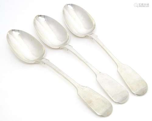 Three Victorian silver Fiddle pattern tablespoons hallmarked...