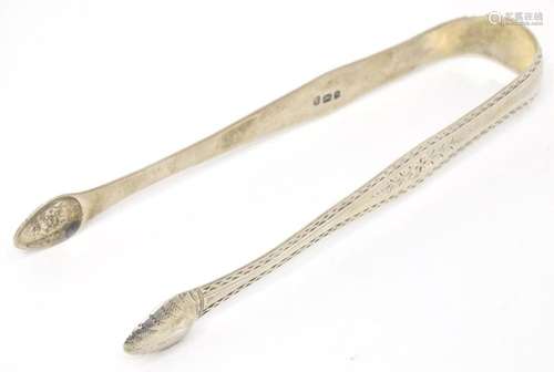 Geo III silver bright cut sugar tongs, hallmarked London 179...