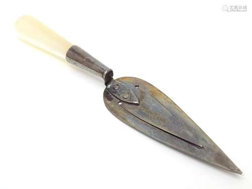 A silver novelty bookmark in the form of a trowel, hallmarke...