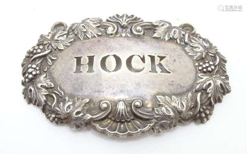 A Victorian silver wine / decanter label / bottle ticket for...