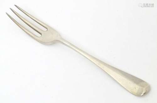 A Victorian silver three tine fork, hallmarked London 1896, ...