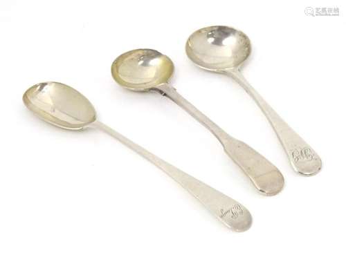 Three various 19thC silver spoons comprising two salt spoons...