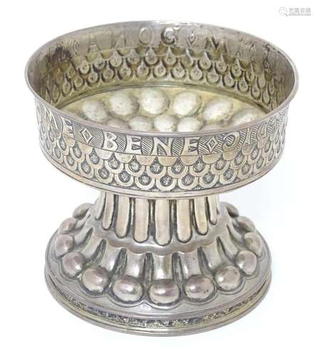 A silver replica of the Tudor cup (Holms cup) of font shape ...