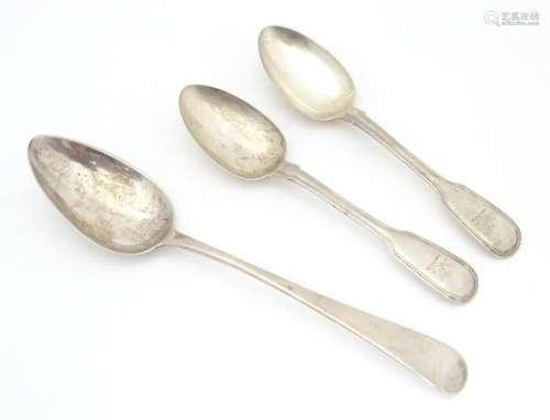 Three spoons comprising a pair of fiddle and thread pattern ...