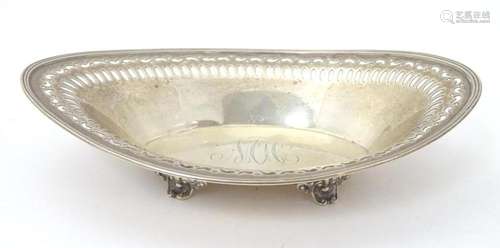 An American Sterling silver dish of oval form with fretwork ...