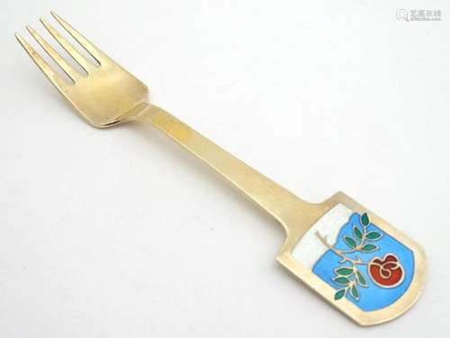 A Danish silver gilt Christmas fork with enamel winter rose ...