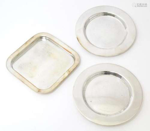 Three silver plate dishes marked with Chanel logo under. Lar...