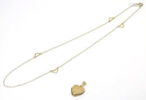 A 9ct gold chain with heart decoration together with a 9ct g...