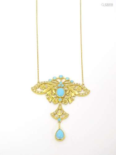 A silver gilt pendant necklace, the Art Nouveau style pendan...