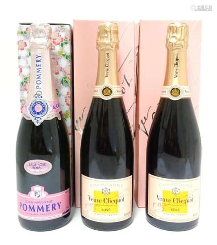 Champagne : Three 750ml bottles of champagne in gift boxes, ...