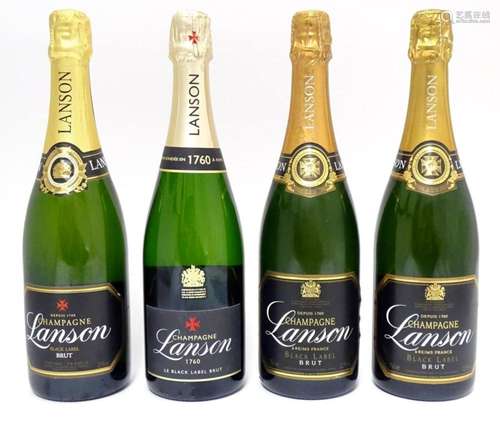 Champagne : Four 750ml bottles of Lanson Black Label champag...