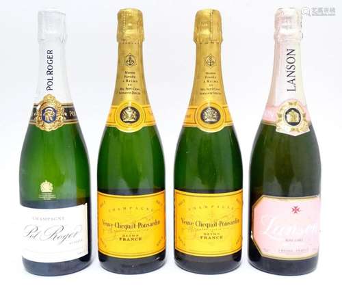 Champagne : Four assorted 750ml bottles of champagne compris...